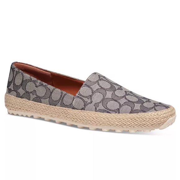 Coach Signature Logo Jacquard Espadrille Slip On Flats - Picture 1 of 14